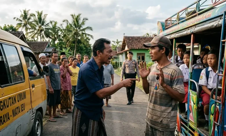 Ilustrasi cekcok antara sopir angkutan umum dan odong-odong di Lombok Tengah