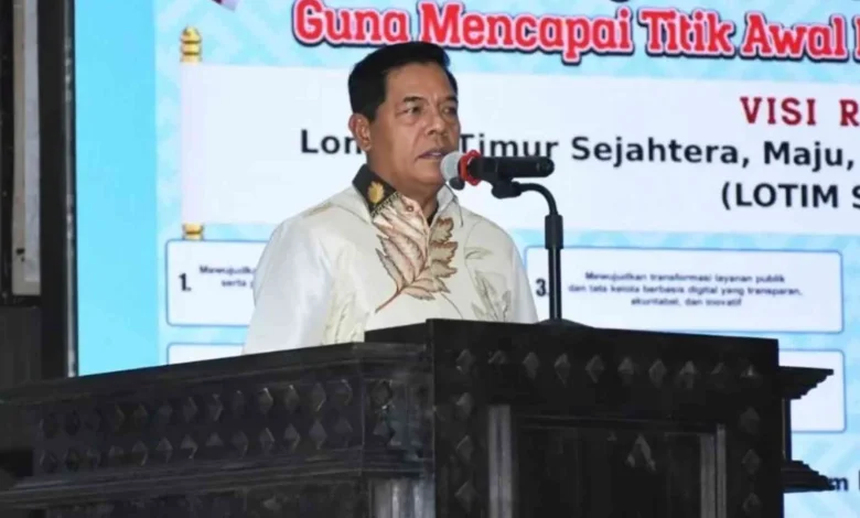 Bupati Lombok Timur Haerul Warisin saat mengkritik penutupan Dapur MBG di acara Musrenbang RKPD tahun 2027.