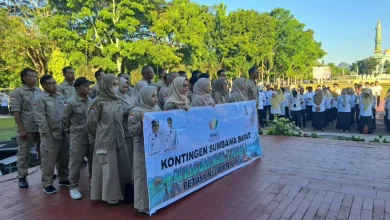 Kontingen KTNA Sumbawa Barat mengikuti rangkaian upacara pelepasan menuju ajang PENAS XVII Gorontalo di halaman Graha Fitrah, Taliwang, Rabu, 17 Juni 2026.