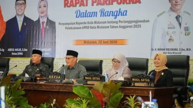 Rapat Paripurna DPRD Kota Mataram bersama Pemerintah Kota Mataram tentang pertanggungjawaban pelaksanaan APBD 2025, Senin, 22 Juni 2026.
