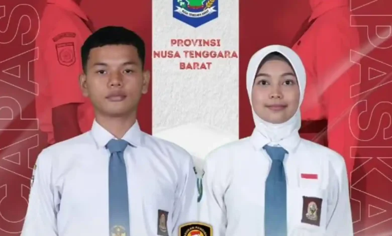 Dua perwakilan dari NTB yakni Belvana Rolanda Vindia Kurniawan (kanan) dan Maharazthu Rizqhy Ramadhana Chubuyana (kiri) terpilih sebagai calon Paskibraka Nasional pada upacara peringatan HUT RI pada bulan Agustus 2026 mendatang.