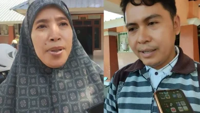Kolase foto Kepala Bidang SD Dikbud Lobar, Heny Murdianti (kiri) dan Kepala SDN 5 Babussalam, Muhazzab (kanan) saat memberikan keterangan kepada wartawan, Rabu, 24 Juni 2026.