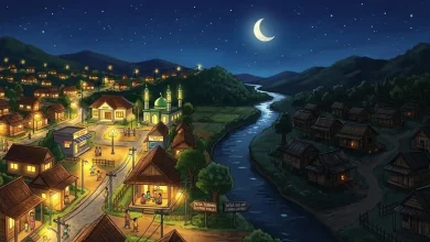 Ilustrasi perbedaan dua desa yang sudah dan belum memiliki akses listrik hingga 2026. Foto: ChatGPT AI