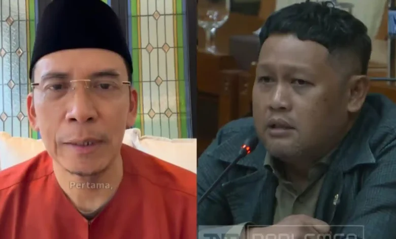 Kolase foto TGB (kiri) saat menanggapi pernyataan dari anggota DPR RI Dapil Jawa Tengah VI, Abdullah (kanan) saat RDP bersama DPR RI.