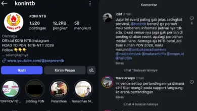Kolase foto Instagram resmi KONI NTB dan komentar warganet yang mengkritik minimnya informasi tentang Porprov NTB 2026.