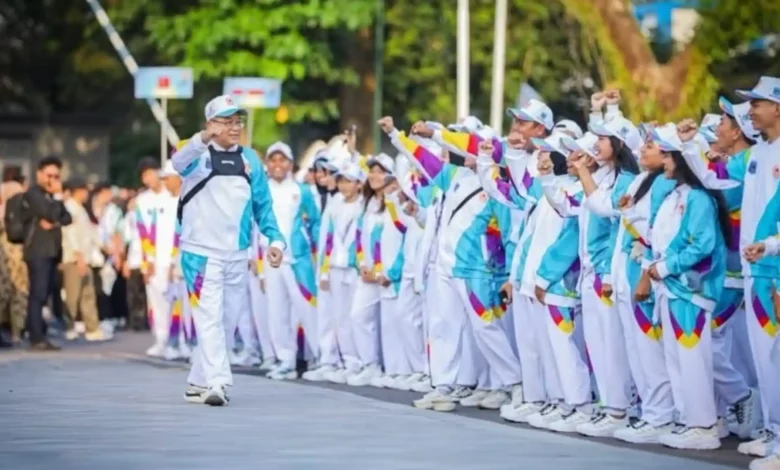 Kontingen Kota Mataram saat Acara Pembukaan Porprov NTB 2026 di Kantor Gubernur NTB pada Kamis, 16 Juli 2026.