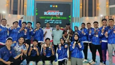 Atlet karate Lombok Tengah setelah berhasil memboyong 10 medali pada ajang Porprov NTB, Jumat, 24 Juli 2026.