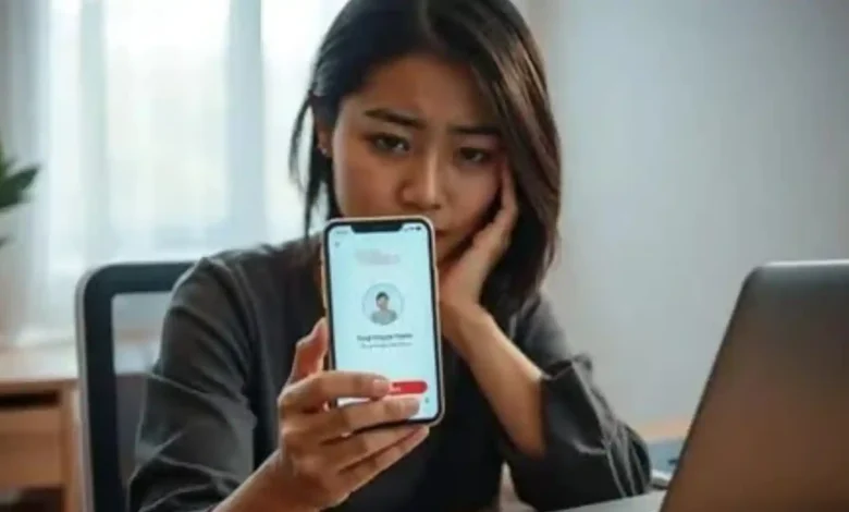 Ilustrasi wanita sedang verifikasi wajah di aplikasi Facebook.