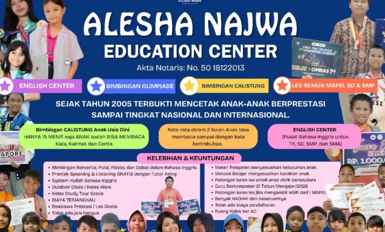 Lembaga bimbingan belajar, Alesha Najwa Education Centre yang dibentuk guru honorer berprestasi Andini Kartika Sari.