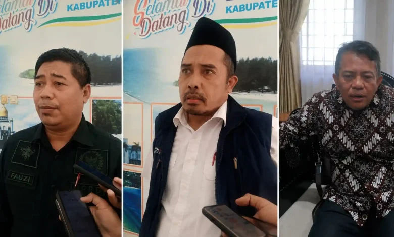 Ketua Komisi III DPRD Lombok Barat, Fauzi (kiri), Ketua Komisi II DPRD Lombok Barat, Husnan Wadi (tengah), dan Wakil Ketua II DPRD Lombok Barat, Abubakar Abdullah, saat memberikan keterangan terkait besaran SILPA DPRD Lombok Barat, Rabu, 1 Juli 2026.