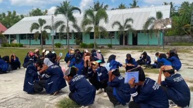 Suasana pelatihan simulasi evakuasi gempa dan tsunami di SMPN 2 Utan, Sumbawa Besar pada Jumat, 31 Juli 2026.