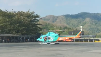 Helikopter SAR yang mendarat di area Parkir Pelabuhan Lembar, Kamis, 13 Agustus 2026.