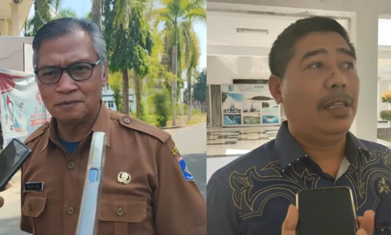 Penjabat Sekda Lobar, Saeful Ahkam (kiri) dan Ketua Komisi III DPRD Lobar, Fauzi saat diwawancarai usai rapat tertutup Banggar dan TAPD, Senin 28 September 2026.