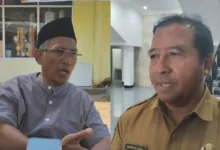 Kepala Desa Senggigi, Mastur (kiri) dan Inspektur Inspektorat Lobar, Suparlan (kanan), saat diwawancarai beberapa waktu lalu, 2026.