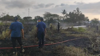 Petugas berhasil memadamkan kebakaran lahan seluas 10 hektare di Desa Lelede, Lombok Barat, Selasa, 8 September 2026.