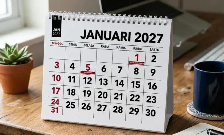 Ilustrasi kalender 2027 yang memperlihatkan hari libur di bulan Januari sesuai ketetapan pemerintah.