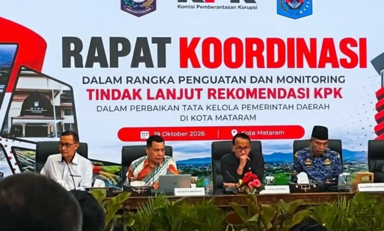 Rapat Koordinasi Penguatan sekaligus Monitoring Tindak Lanjut Rekomendasi KPK terkait Perbaikan Tata Kelola Pemerintah Daerah Kota Mataram, Senin, 19 Oktober 2026.